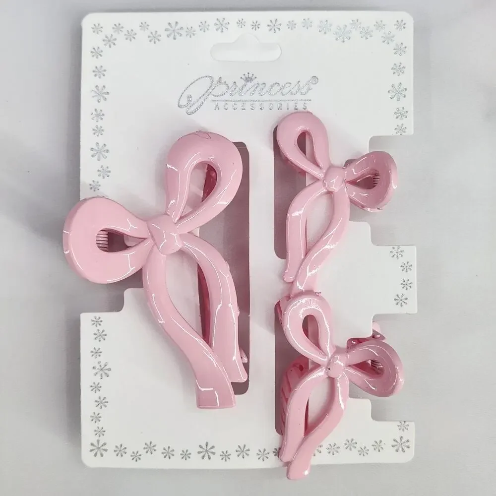 3 pc Ribbon Shaped Claw Clip Set, Hair clips, Pink Set by Princess Accessories